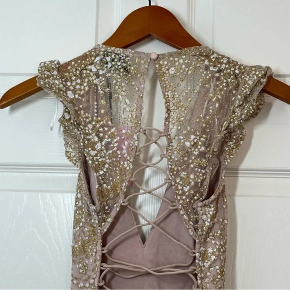 NWT Hello Molly Elegant Cream Sequin Maxi Formal Gown Size 4 - Picture 8 of 12